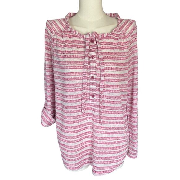 Loft Red White Striped Round Neck Long Sleeve Pullover Top Women's Sz M - Picture 8 of 10